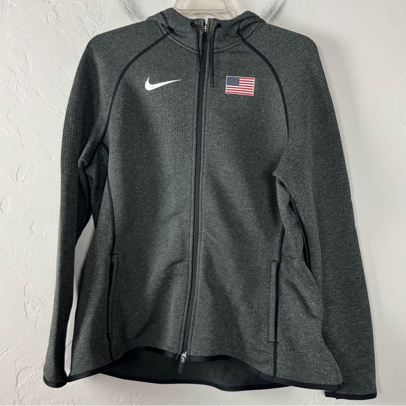Nike‎ Jacket Coat Hoodie Sweatshirt Pro Elite Team USA Track Grey Olympics Knit - Picture 1 of 7